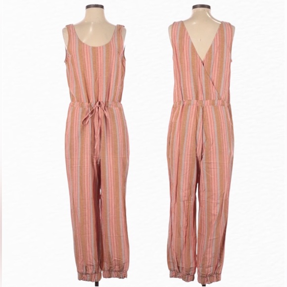DREW Pants - DREW Striped Linen Blend Sleeveless Jumpsuit Size XS
